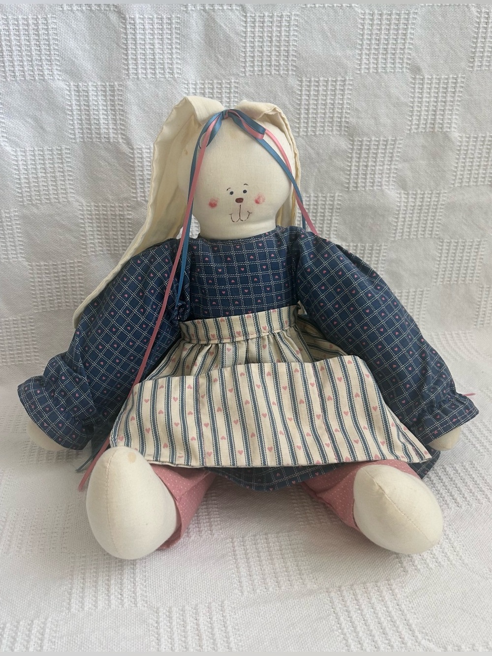 Handmade Bunny Cloth Doll Primitive Country Navy Cottage